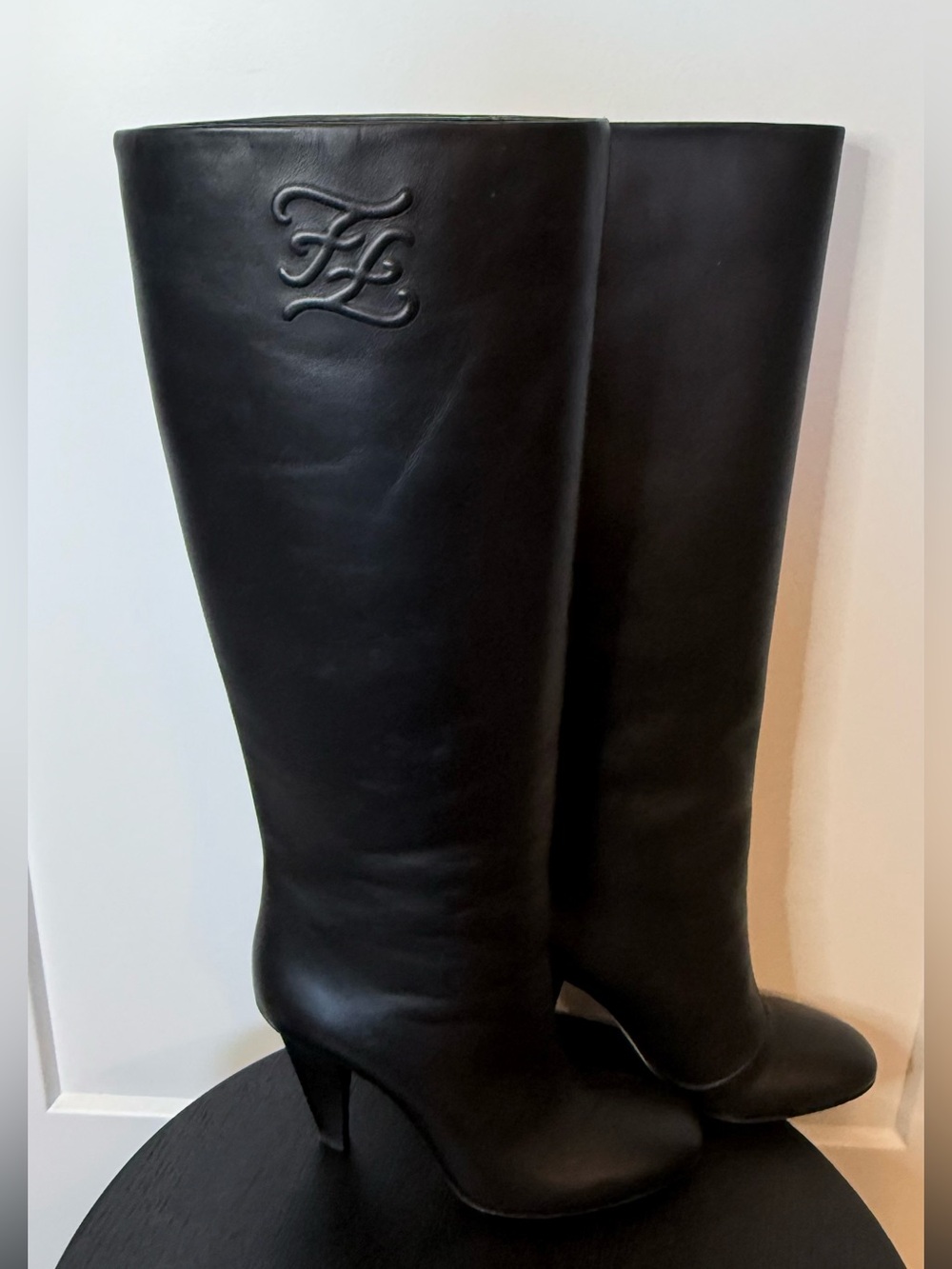 Authentic Fendi Karligraphy Leather Knee-High Boots – Size 37 - Picture 2 of 9